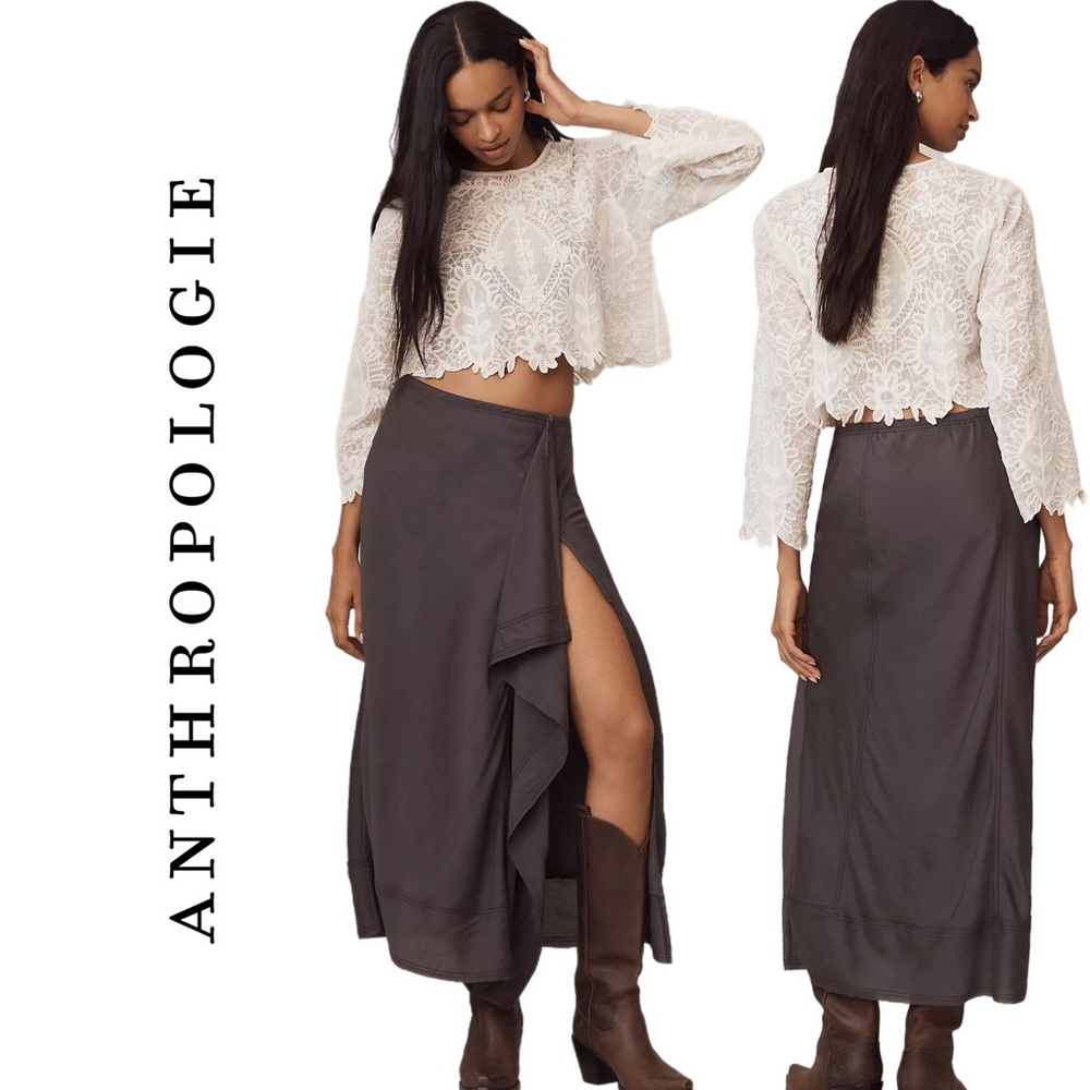 Anthropologie Pilcro Front-Ruffle Maxi Skirt